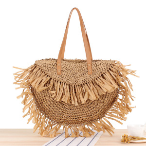 Semicircular tassel single shoulder straw woven bag tassel paper woven beach bag women bag