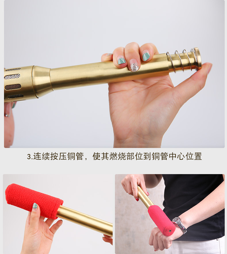 Copper Moxa Roller Stick with 12mm Smokeless Moxa Bars 10 Pack for Face Body Warm Massage specifications