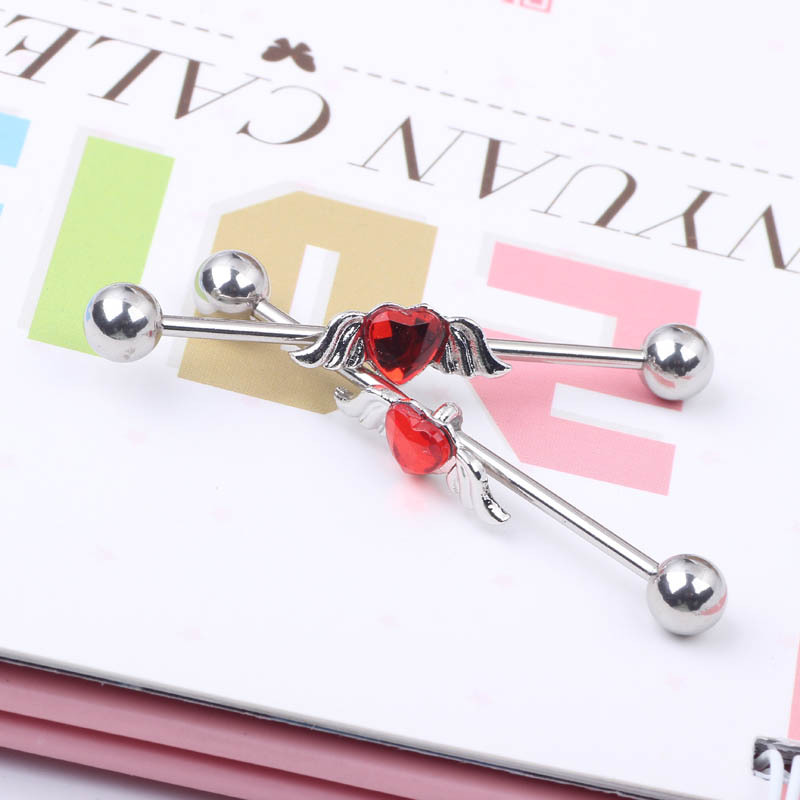 Heart-Shaped Long Rod Industrial Ear Studs Stainless Steel Cartilage Barbell Piercing Jewelry detail image 9