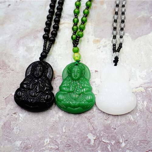 2pcs Ethnic style chalcedony Guanyin Buddha yoga meditation necklace unisex pendant pray necklace Buddhist pendant sweater chain gift