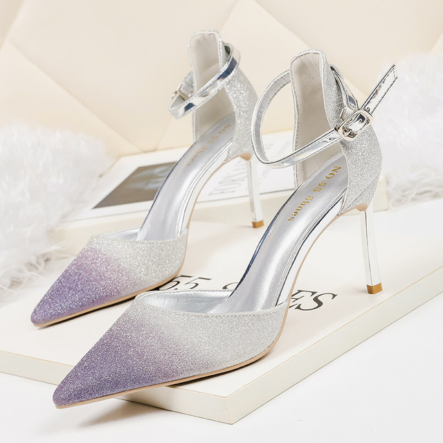 pointed shallow high-heeled shoes gradient thin-heeled slippers