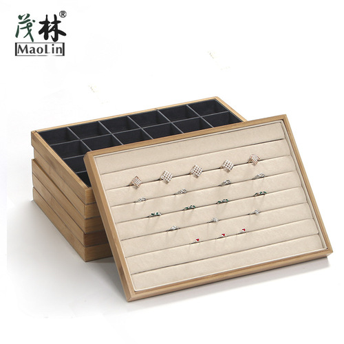 Display and Storage Box for Bamboo and Wood Jewelry, Including Rings, Necklaces, Pendants, Bracelets, Earrings, and Accessories Showcases