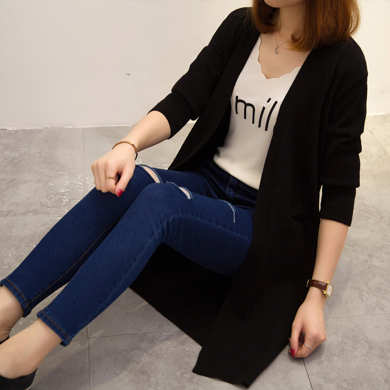 Suéter cárdigan Harajuku para mujer, estilo coreano, largo medio, ropa exterior gruesa para primavera y otoño 2025, cárdigan de punto holgado y versátil. image 8