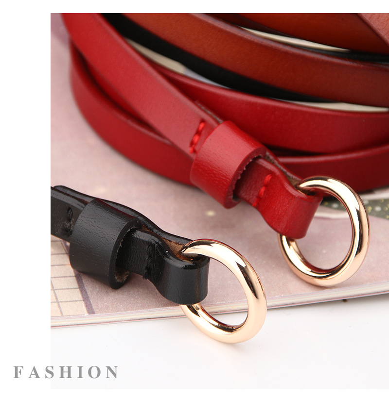 Novo cinto fino feminino de couro de vaca de duas camadas com fivela redonda, suéter feminino, casaco, vestido, cinto decorativo, cinto de couro_voghion.com