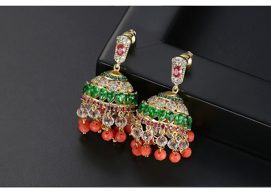 Jinse Amour Oreille Goujons Vintage Cour Style Mode Super Fée Boucles D'oreilles Ethniques Style Cuivre Zircon Lvzuan Gland Boucles D'oreilles display picture 4