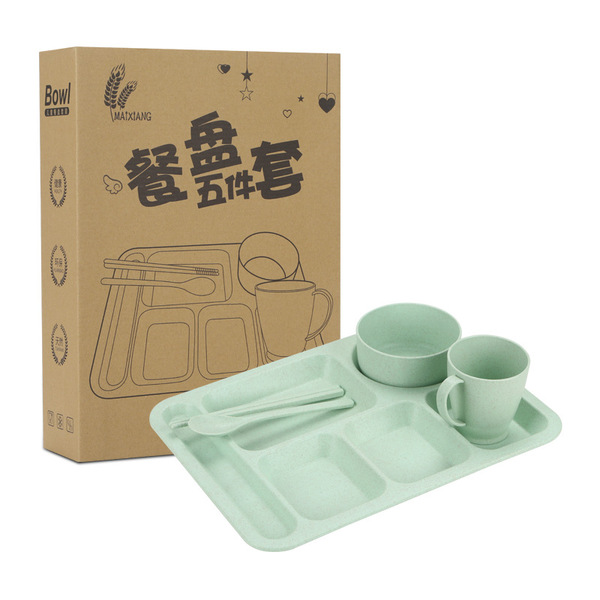 ฟางข้าวสาลีชุดรับประทานอาหารเร็วชุดโรงอาหารของโรงเรียนโต๊ะอาหารห้าชิ้น