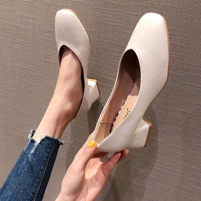 网红仙女单鞋2019春夏新款韩版百搭粗跟方头懒人时尚学生小皮鞋女