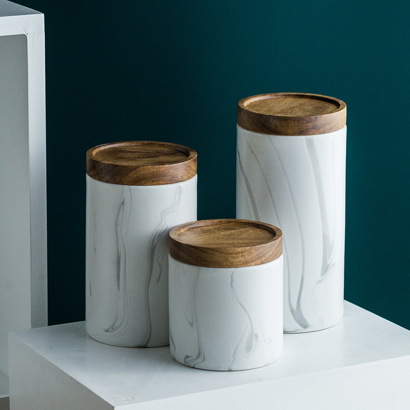 Retro mármol sello té olla cerámica Nordic almacenamiento tanque cocina creativa miscelánea grano almacenamiento tanque de almacenamiento