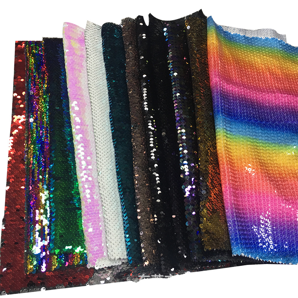 婚纱礼服舞台服面料亮片面料全涤丝光网布珠片色丁布珠片全涤网布