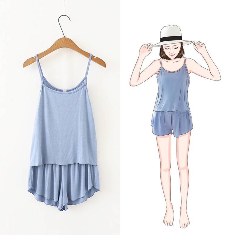 2019 summer new pattern Add fertilizer XL 180 camisole vest shorts suit mm Two-piece pajamas