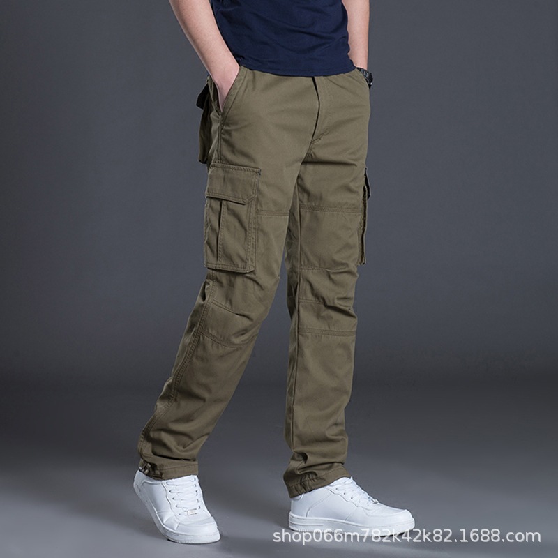 Otoño e Invierno nuevo multi-Bolsillo overoles de los hombres sueltos pantalones casuales rectos de algodón más tamaño cintura elástica pantalones largos resistentes al desgaste