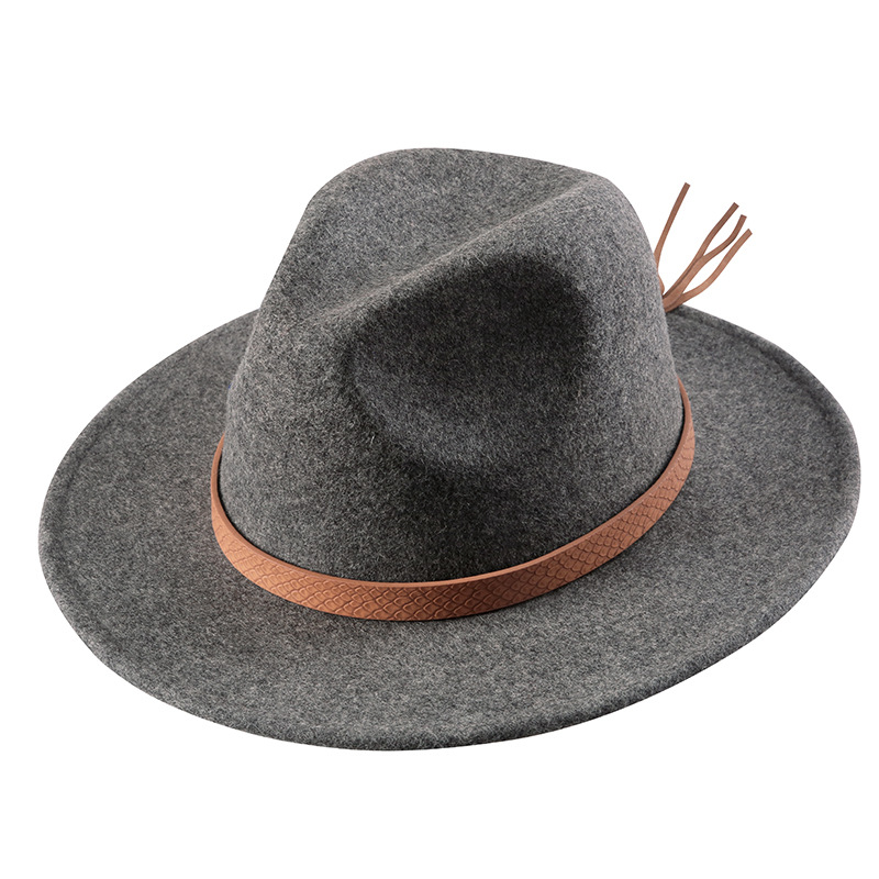 Sombrero de fieltro sombrero de copa lana pura moda europea y americana británica sombrero de lana moda estilo occidental cinturón Jazz sombrero fábrica al por mayor