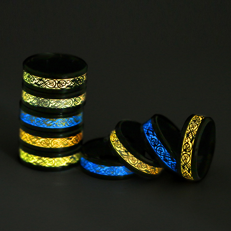 Mode Leuchtende Farben Edelstahl Drachen Muster Ring display picture 10