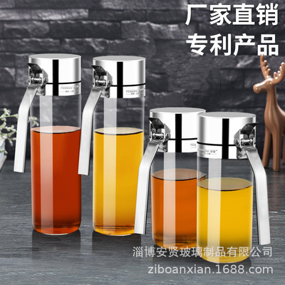 Oil pot Glass household Lecythus kitchen Stainless steel lid Oil tank Cylinder soy sauce Vinegar pot Leak proof Seasoning Box Cruet