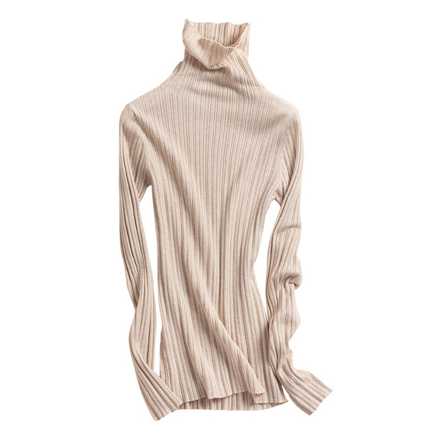 Autumn and winter new knitted sweater women’s 100 solid color pile neck Pullover Sweater slim bottom cashmere sweater wo