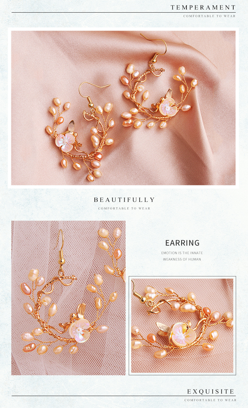 Simple  Hand-woven Flower Ear Hooks Natural Pearl Earrings display picture 1