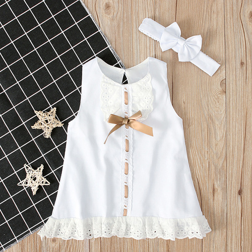 Children's European and American style summer trendy girls' sleeveless bowknot dress two-piece children's clothing dress ins