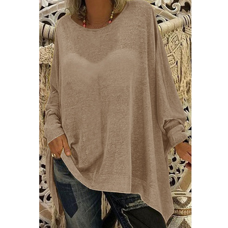 solid color loose round neck long-sleeved top NSKX10137