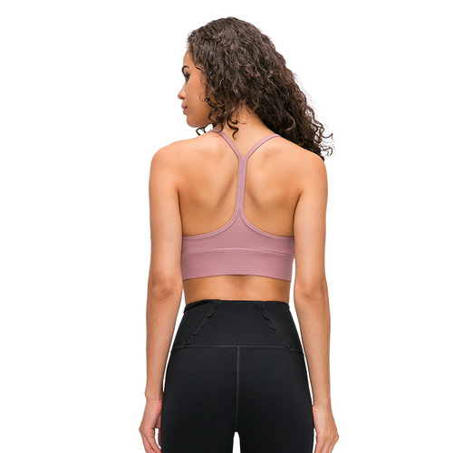 Shishi Zhihui's new nude-feeling herringbone beautiful back sports bra shock-proof gathered running sports fitness yoga bra