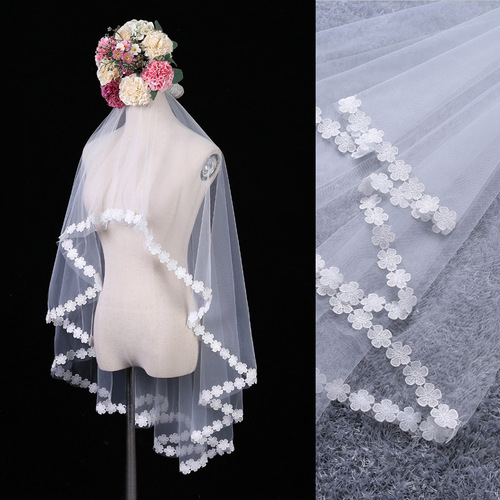New Arrival Bridesmaid Wedding Veil Single Layer Lace Edge Veil Korean Version Wedding Dress Accessory Fashion Accessory