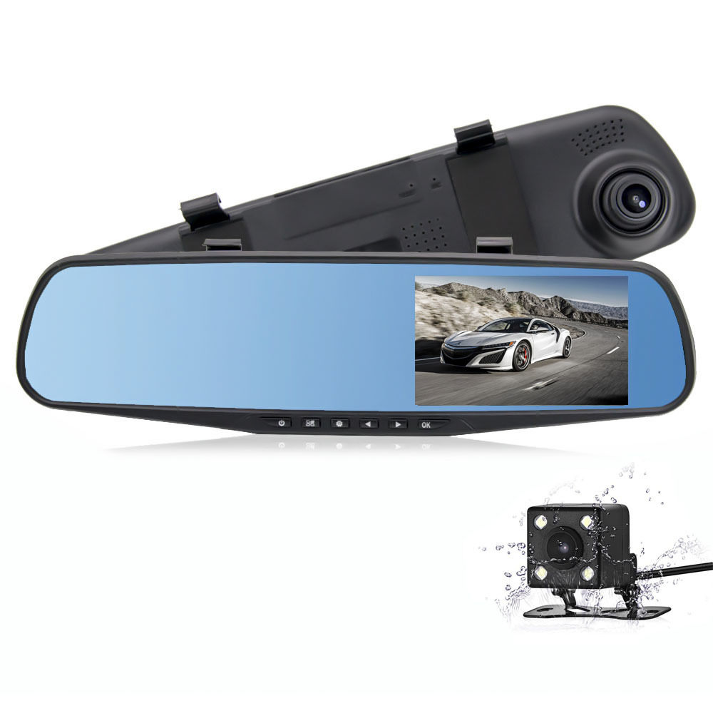 direct deal 4.3 Informed programme high definition 1080P night vision Parking Double lens Rearview mirror Drive Recorder