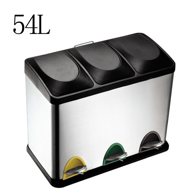 54L双筒家庭小区分类脚踏户外酒店不锈钢垃圾桶北京环卫桶