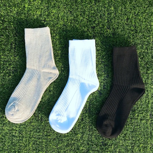 Pure Color Black and White Middle Calf Vertical Stripes Versatile Hong Kong Style Trendy Socks Spring and Autumn Trendy Men's Versatile Business with Leather Shoes Sports