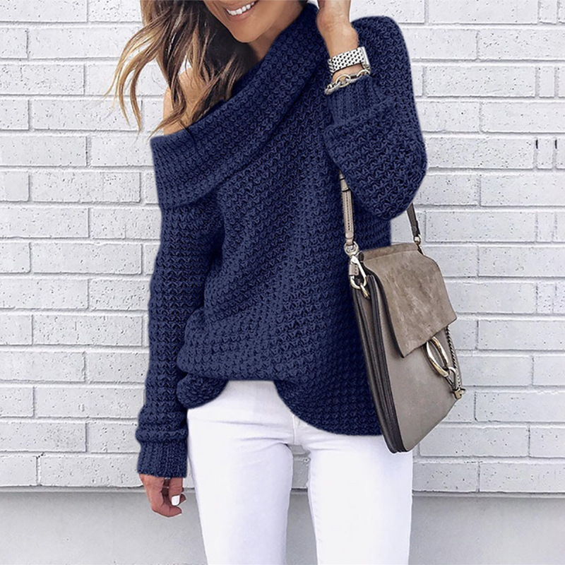 eaby AliExpress Otoño 2025 Ropa Nueva para Mujer Suéter de Punto con Hombros Descubiertos Estilo Europeo y Americano Suéter Irregular para Mujer