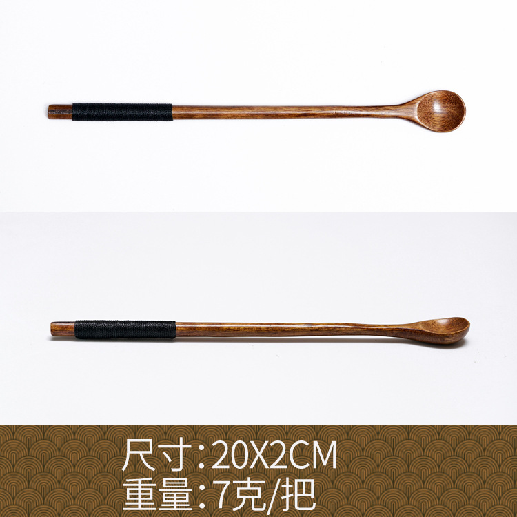 Fábrica al por mayor cuchara de madera maciza cuchara creativa cuchara de café cuchara de mezcla miel cuchara japonesa mango largo bobinado cuchara de madera