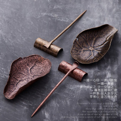 Hammer pattern tea art handmade tea lotus pure copper antique tea spoon tea spoon lotus leaf shaped Zen tea ceremony accessories
