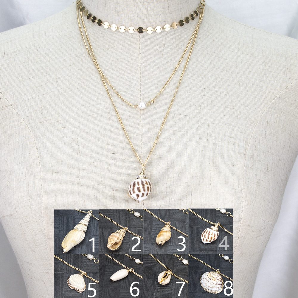 30g Weight Necklace Classification Wedding, Travel Occasion Alloy Material Conch Pattern Women'S Gender Plating Design Ethnic Style Style New Fashion Alloy Sequins Pearl Conch Necklace 9