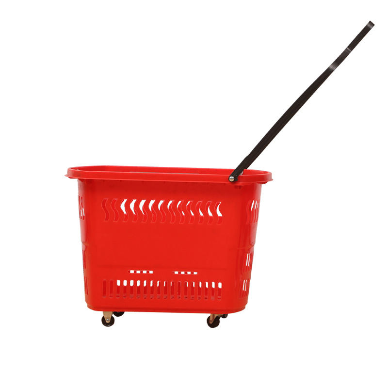 裕鹏家居商场超市小号大号手提拉杆注塑带轮塑料手提购物篮子现货|ms