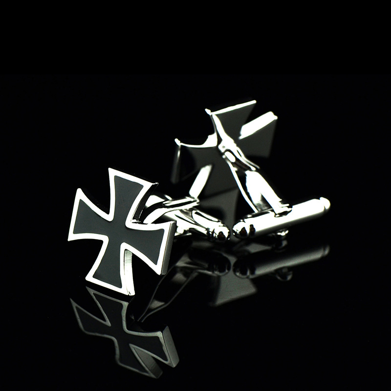 英博耶稣十字珐琅袖扣黑色袖钉男士法式纽扣353cufflinks/170007