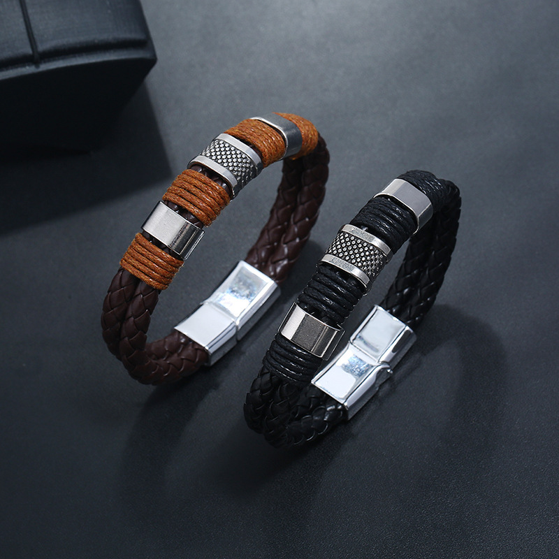 PU woven bracelet magnetic menu0027s simple leather bracelet