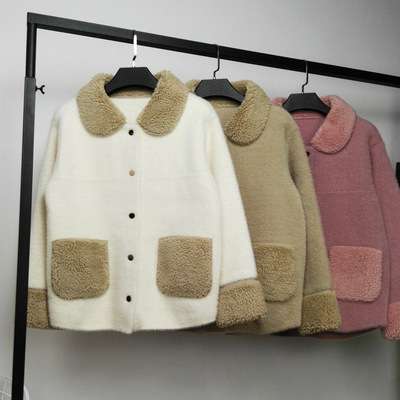 欧洲站女装毛衣外套女2019新款秋冬中长款拼接防水貂绒毛呢大衣潮|ms