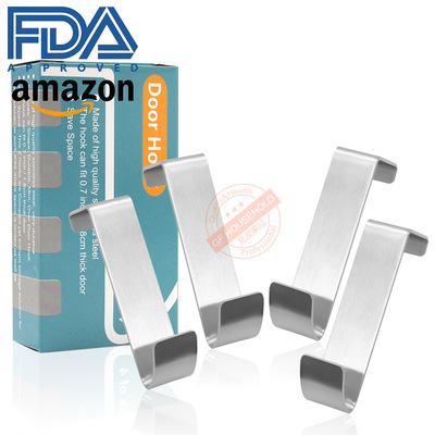 亚马逊不锈钢橱柜门挂钩 抽屉门后衣物收纳毛巾厨房挂钩4个装|ms