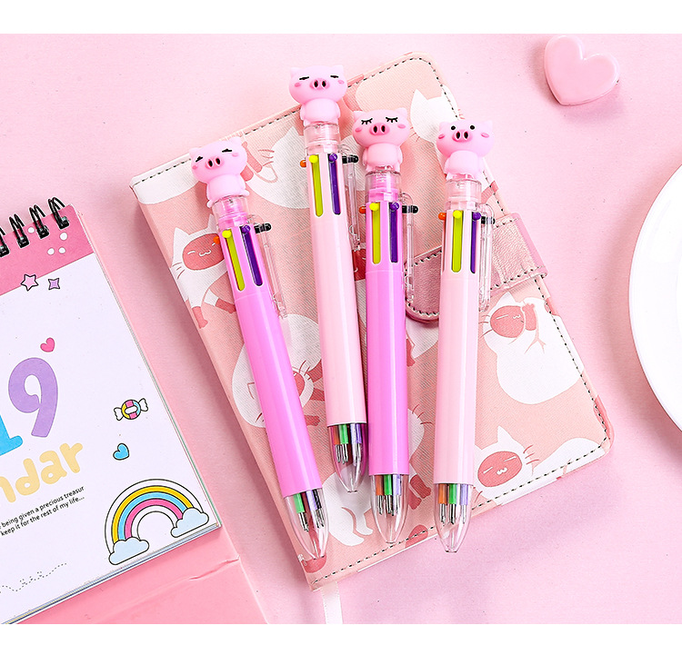 20g Weight School Occasion Plastic Material White, Pink, Purple, Red, Blue, Yellow Color Korean Cute Cartoon Color Ballpoint Pen Multi-function Mark Six-color Pen 2