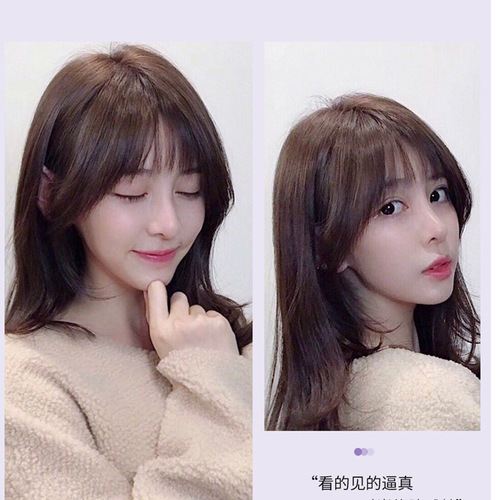 Internet celebrity French eight-character bangs wig piece for women with diagonal flow and middle parting natural air fake bangs