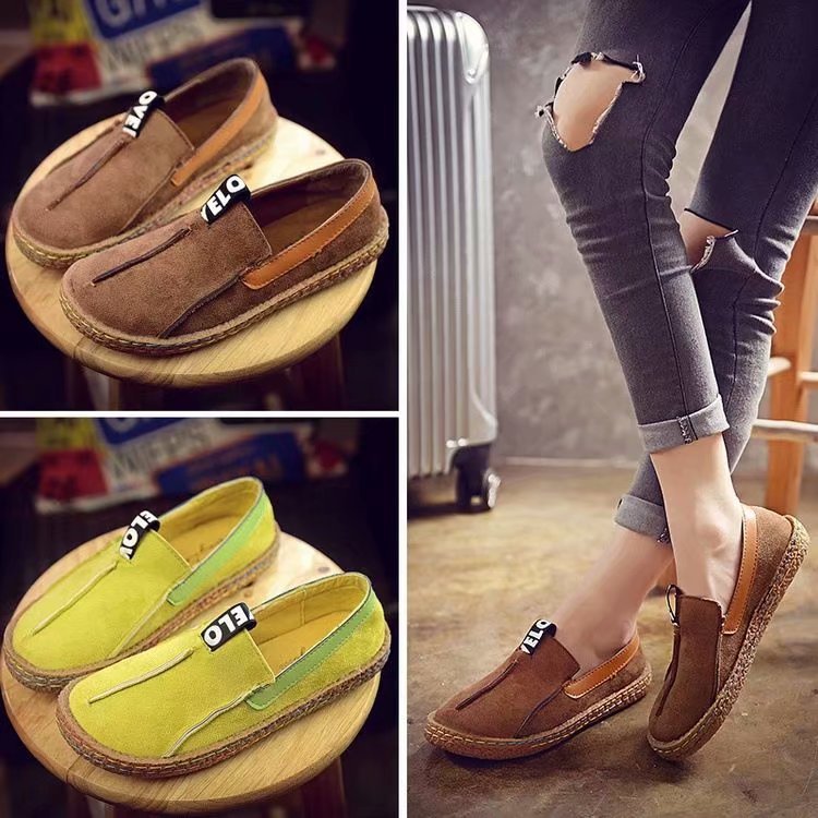 跨鏡2019春秋新款韓版圓頭平底單鞋牛筋底壹腳蹬外貿女鞋廠家直銷