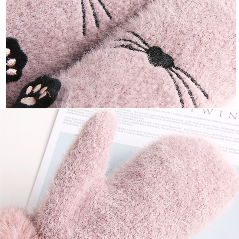 手套冬天女保暖可爱卡通日系学生加绒针织棉防寒骑车软妹连指手套