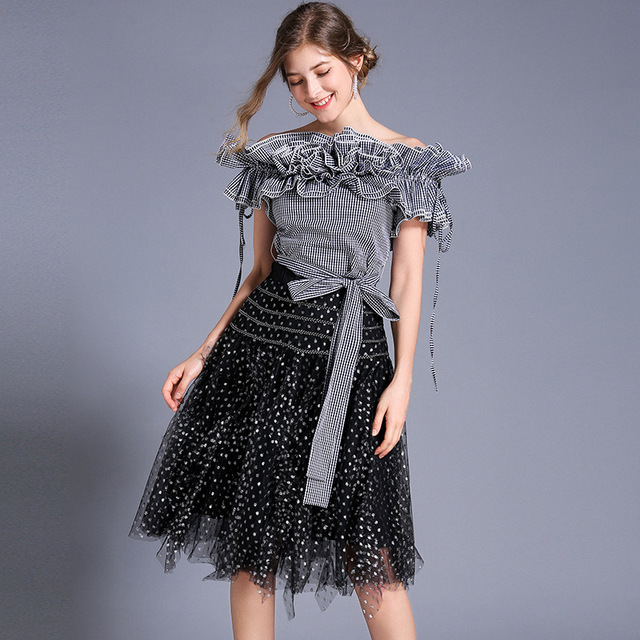 Suspender with One-character Shoulder Lattice  Lace Lace-tie Shirt 