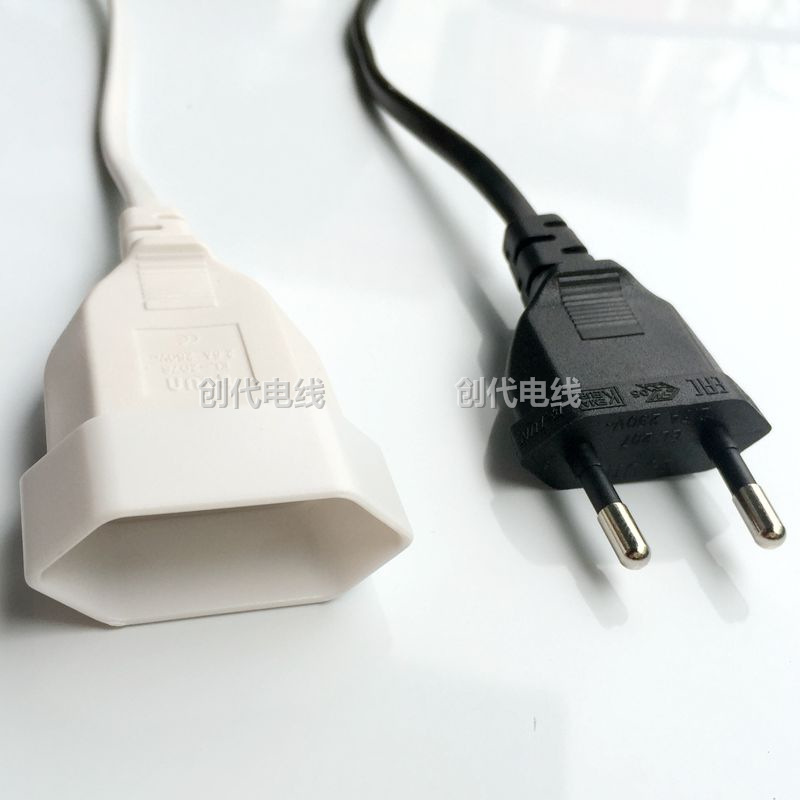 2芯欧规电源线 欧式二芯插头电源线 EU两插 欧标公母电源延长线
