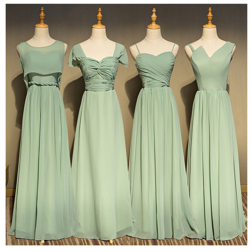 Matcha green long sling evening party dress sisters bridesmaid dress sling  host singers model show performance dress
