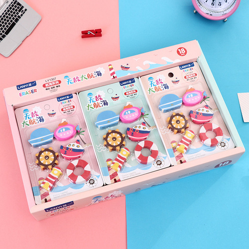 Factory direct sales Korean version of nautical style eraser set DIY children's cartoon stationery eraser