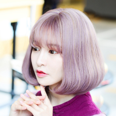 假发短发女短发仿真头皮空气刘海修脸蓬松bobo奶奶灰头套锁骨发套|ru