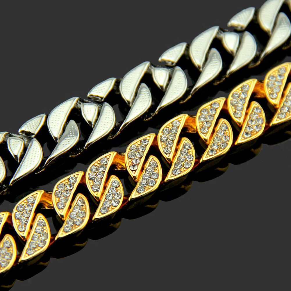 hip-hop jewelry full rhinestone Cuban necklace vacuum plating exaggerated necklace