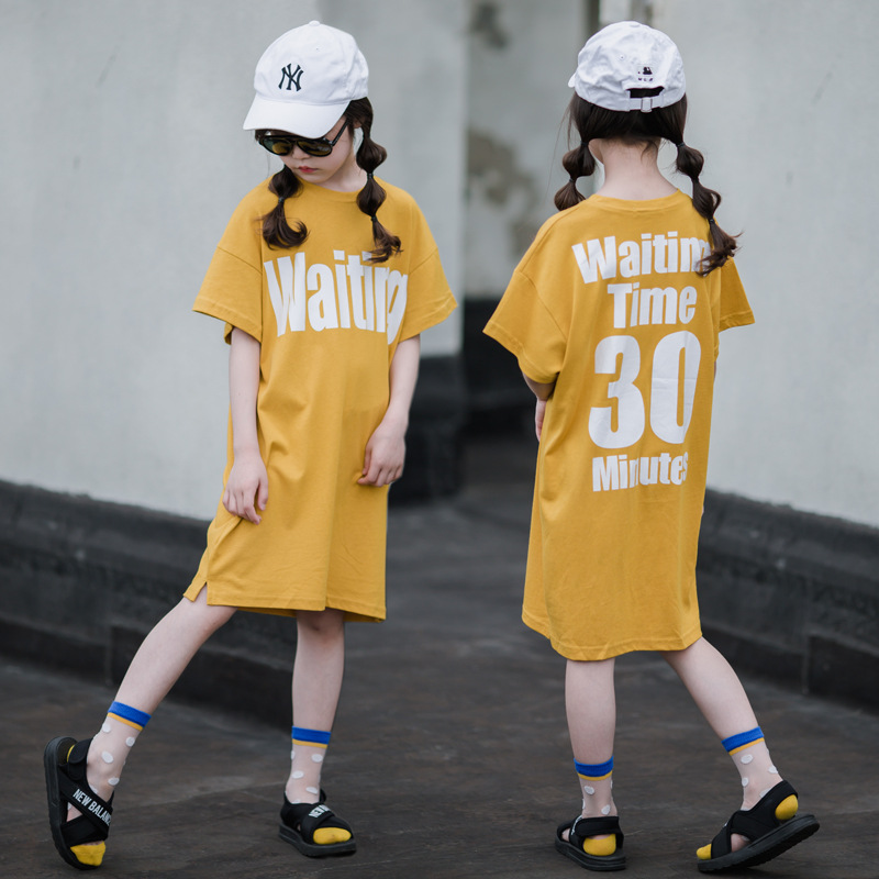 Ropa para niños de moda 2023 verano coreano niñas vestido suelto de algodón madre e hija padre-niño vestido largo medio y grande vestido casual de los niños grandes