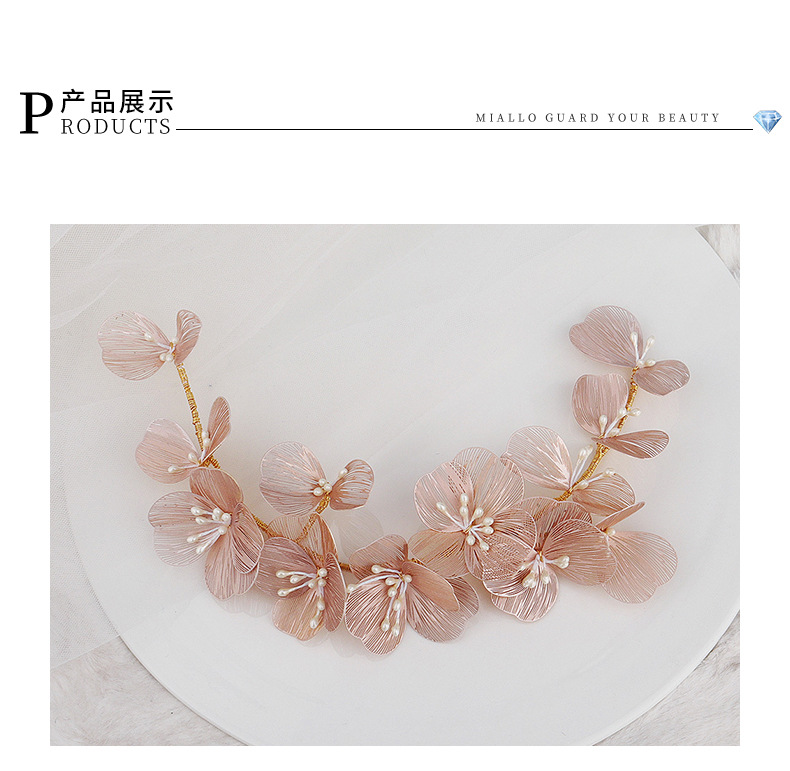 Gold Flower Petal Hairband Bride Wedding Headdress Pearl Handmade Headband Dress Hair Accessories Wholesale Nihaojewelry display picture 3