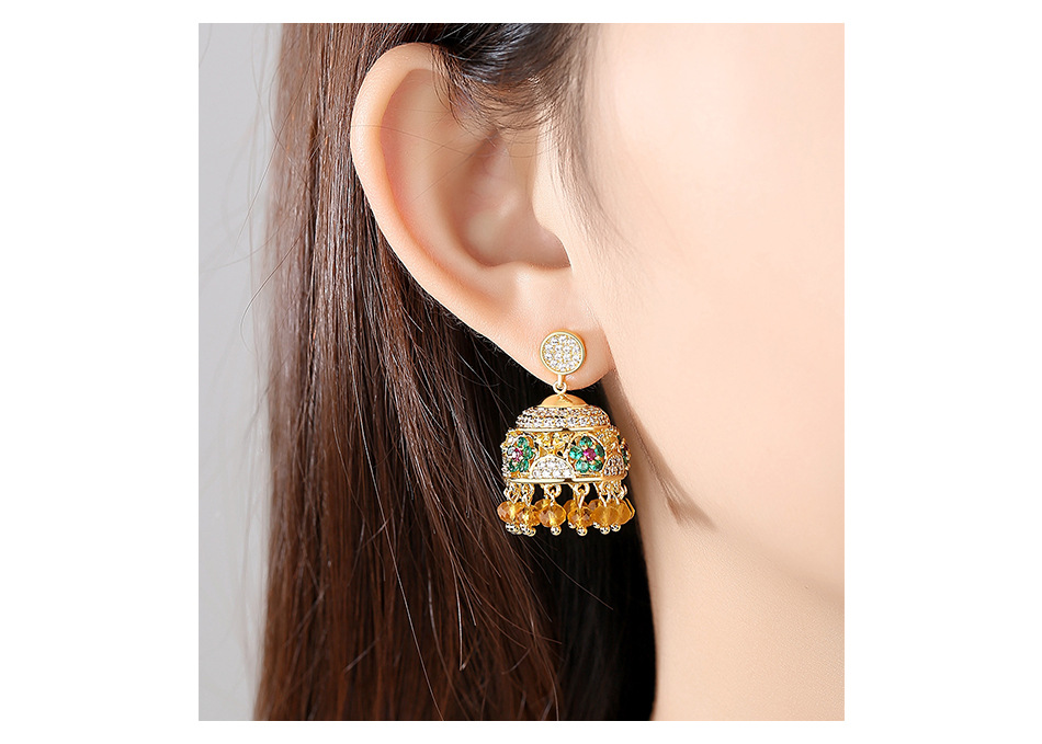 Nihaojewelry Colored Wind Chimes Ladies Temperament Golden Fringed Copper Studded Stud Earrings Gift display picture 3