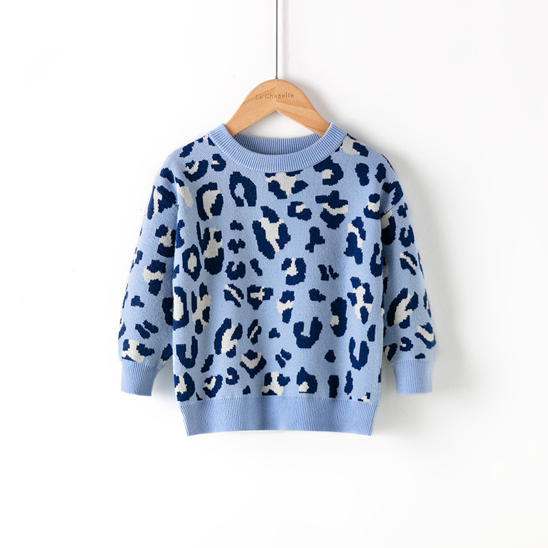 Suéter de Amazon para niños otoño e invierno nuevo suéter de estampado de leopardo europeo y americano suéter de fondo para Niñas Ropa para niños